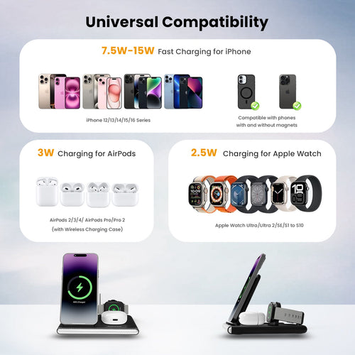 PowerGlow - Jabees PowerGlow 4-In-1 Foldable Wireless Charging Station with LED Night Light